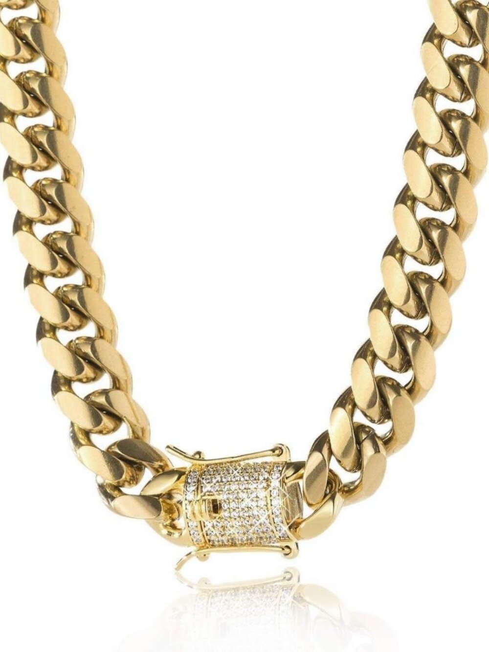 14K REAL Gold Plated Miami Cuban Link Chain 316L Stainless Steel Necklace or Bra